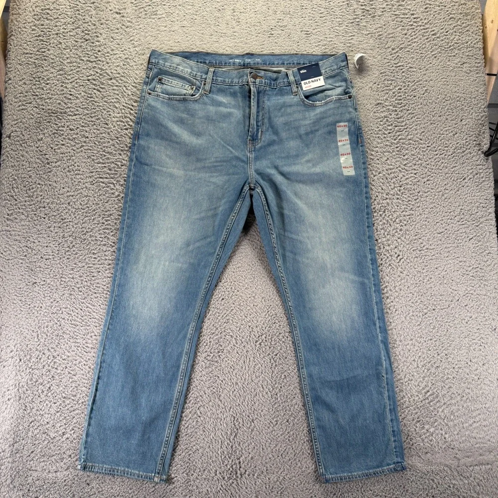 Old Navy Built-In Flex Jeans Mens 40x30 Blue Cotton Denim Straight Slim Stretch
